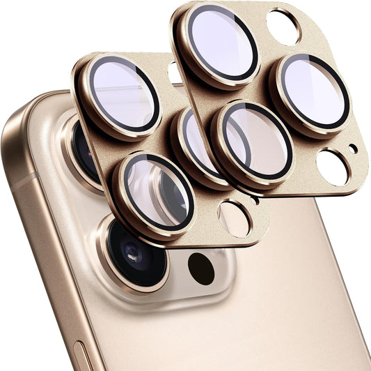 2 Pack Camera Lens Protector for iPhone 14 Pro/14 Pro Max,[Not Easy to Breakn ] AR Tempered Glass Strong Adsorption Metal Camera Cover Screen-Gold