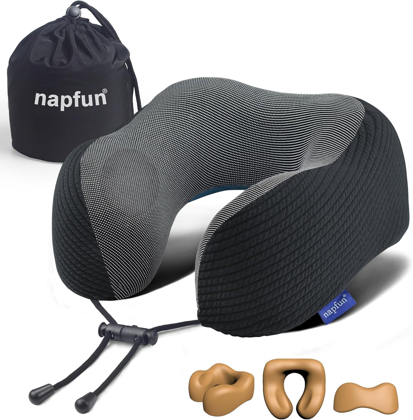 napfun Neck Pillow for Traveling, Upgraded Travel Neck Pillow for Airplane 100% Pure Memory Foam Travel Pillow for Flight Headrest Sleep, Portable Plane Accessories, Charcoal Black