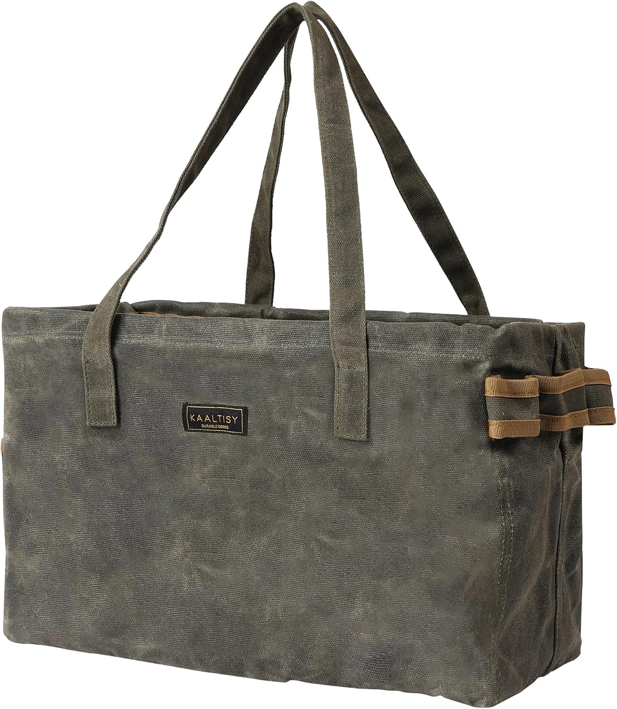 Open Top Tool Bag, Heavy Duty 16oz Waxed Canvas Tool Bag with Inside Pockets & Sturdy Handles - for Gardner Carpenter Craftsman - Tool Tote Bag Pouch | 15"Lx7"Wx10"H | Khaki