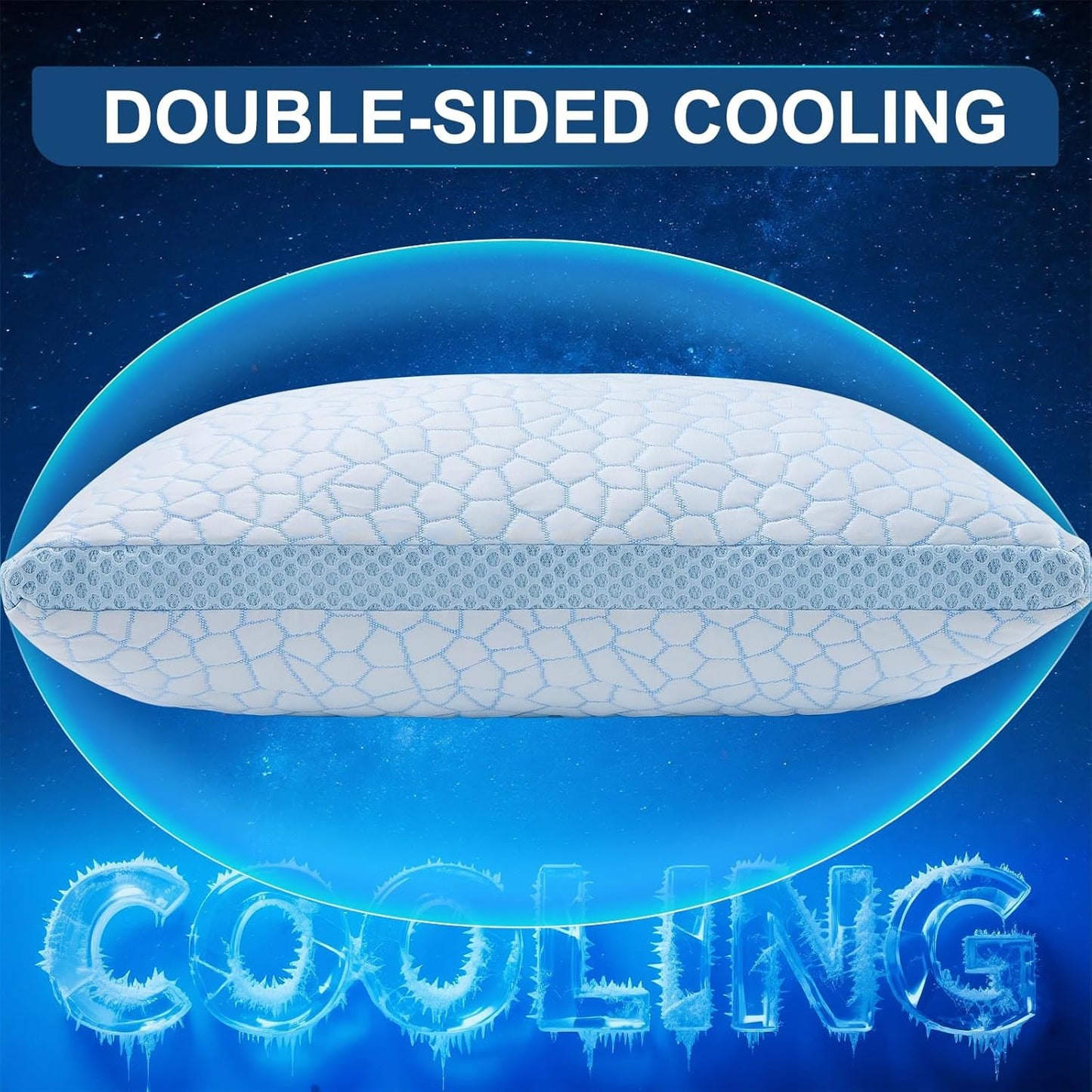 QUTOOL Enhanced Cooling Pillows for Sleeping, CertiPUR-US Shredded Memory Foam Pillows Queen Size Set of 2 for Hot Sleeper, Adjustable Bed Pillow for Side, Back, Stomach Sleepers Support Yet Soft Blue