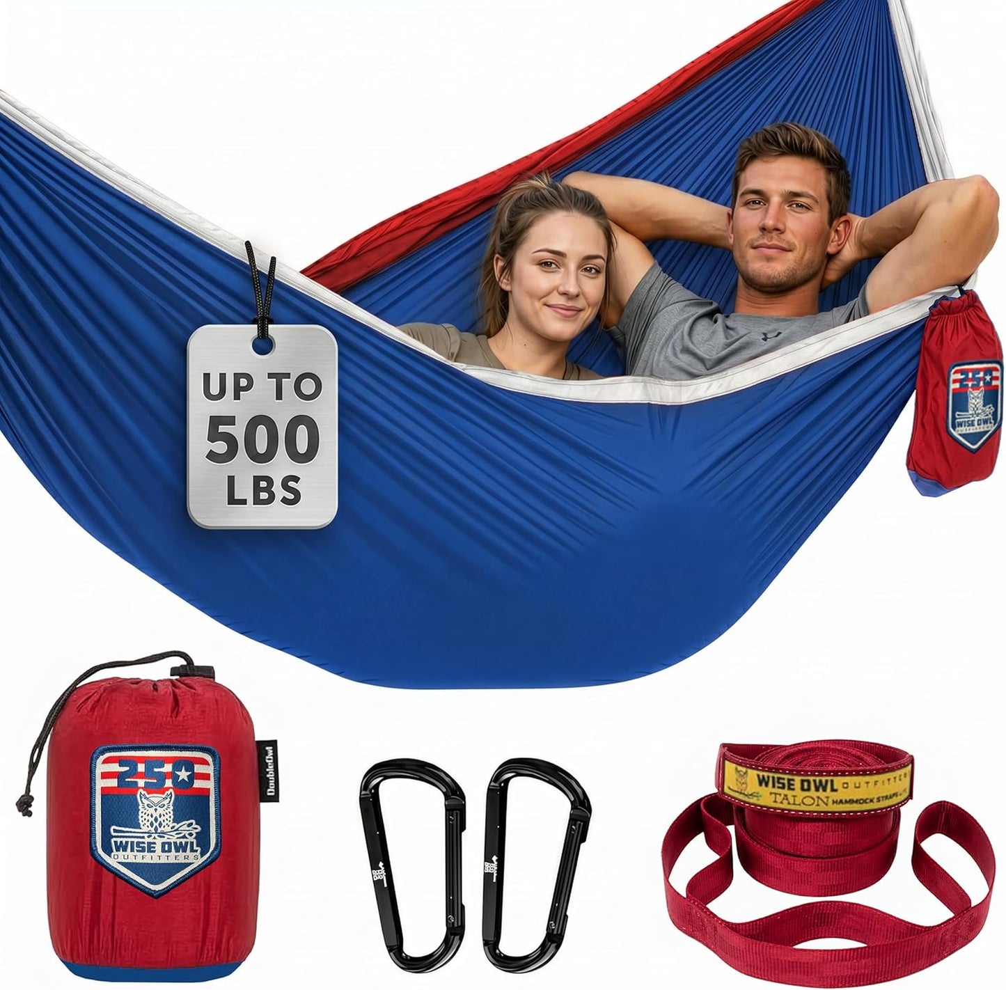 Wise Owl Outfitters Camping Hammock – up to 500lbs Portable Hammock with Tree Straps - Travel, Backpacking, Hiking, Outdoors Camping Gear - Single or Double