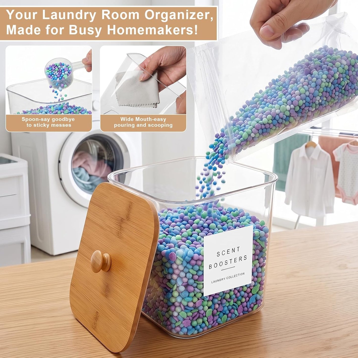 POLRAI 3 Pack Laundry Pod Containers and Dryer Sheet Holder, Laundry Room Organization Storage Containers with Lids and Labels for Detergent Pods Dry Sheet Organizing