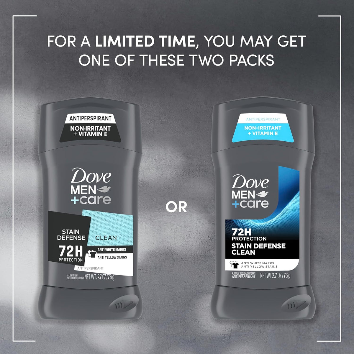 Dove Men+Care Deodorant Stick 4 Count Stain Defense Clean for Men, Anti-white Marks & Anti-yellow Stains with 72-hour Sweat and Odor Protection 2.7 oz