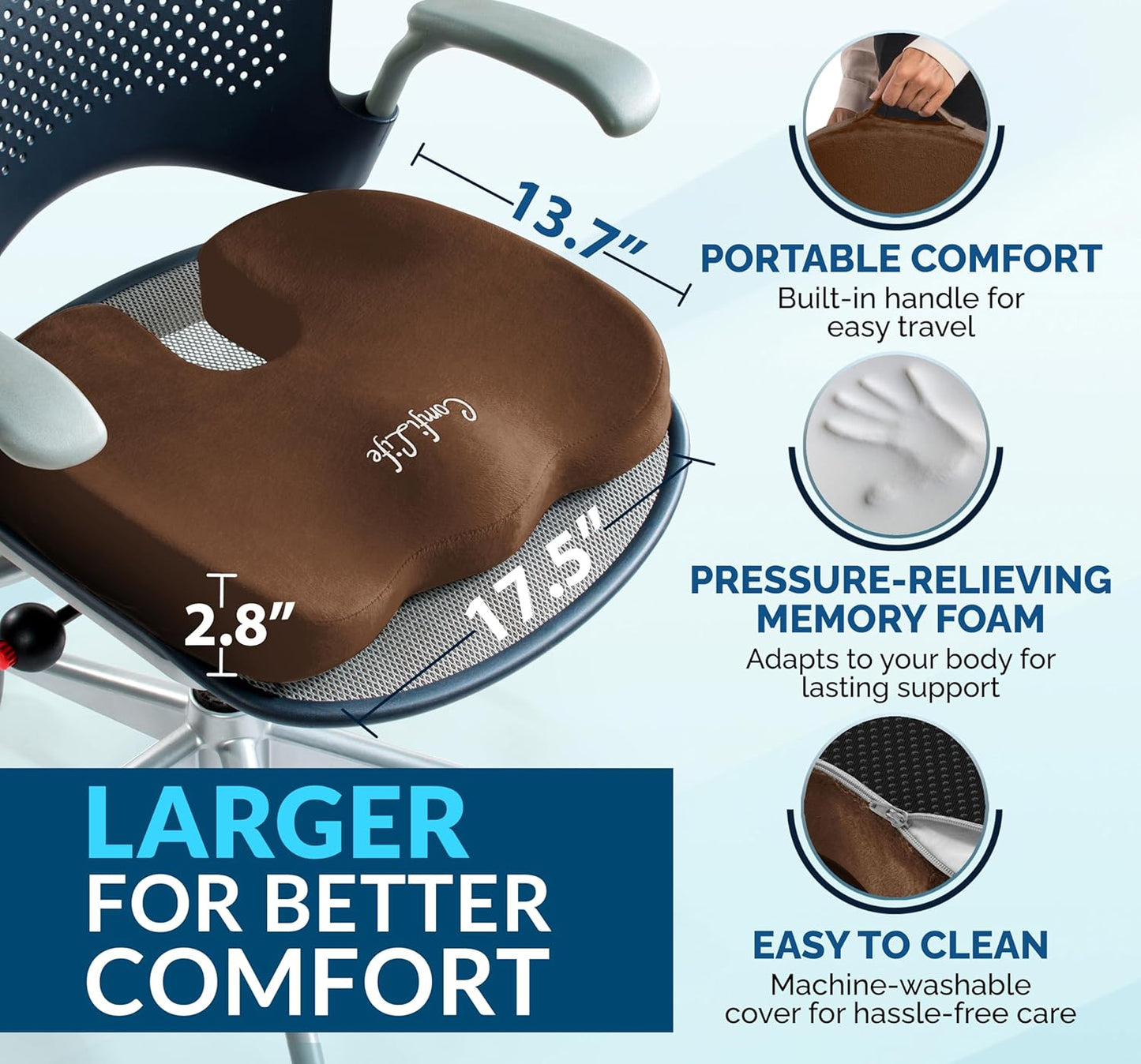ComfiLife Premium Gel & Memory Foam Seat Cushion – Doctor Recommended Office Chair Cushion, Car Seat Cushion – Chair Cushions for Back & Sciatica Pain Relief – Seat Cushions for Office & Desk (Black)
