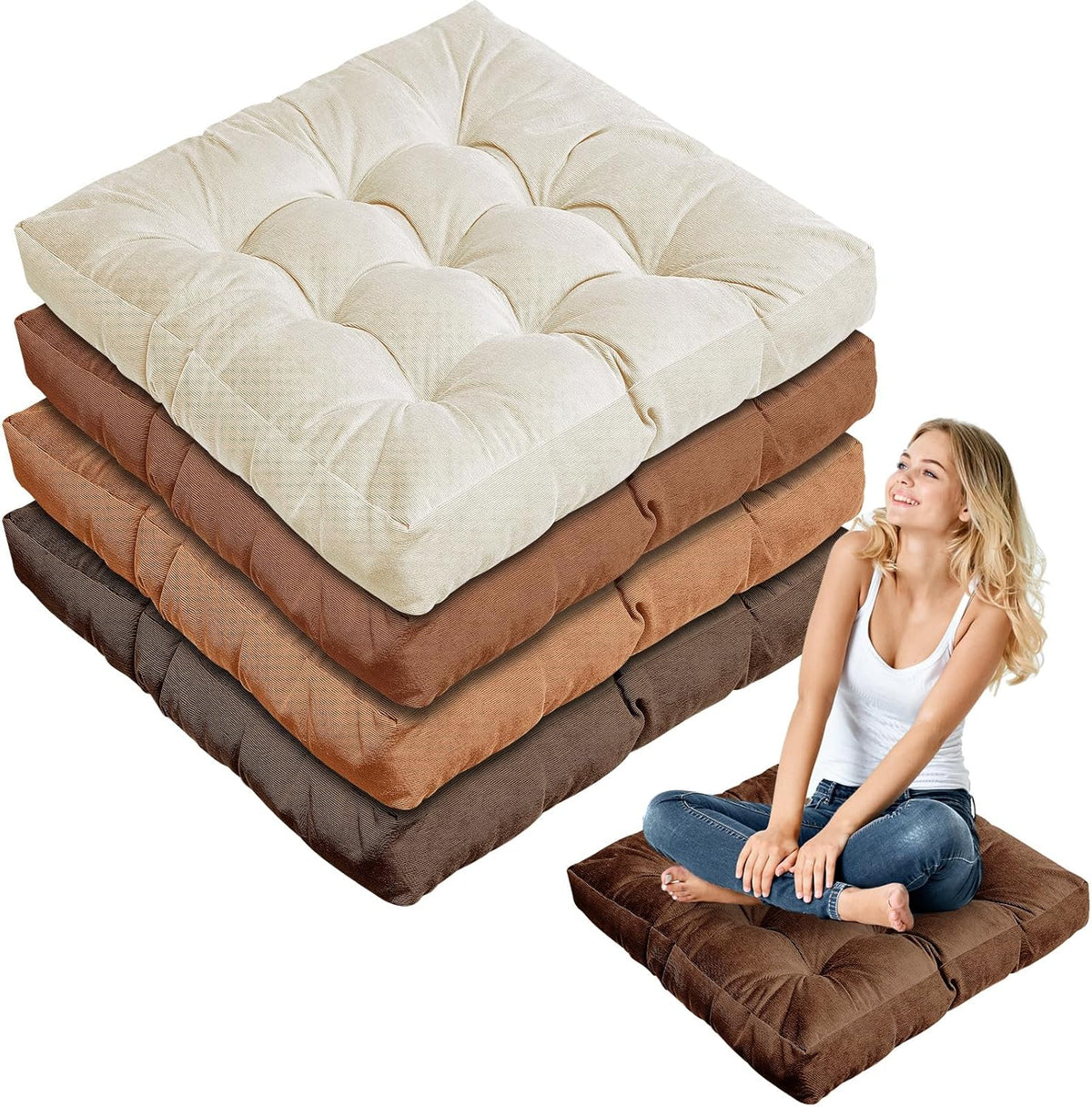 Jerify Brown 4 Pcs Large Floor Pillow Cushion,Square 22 x 22