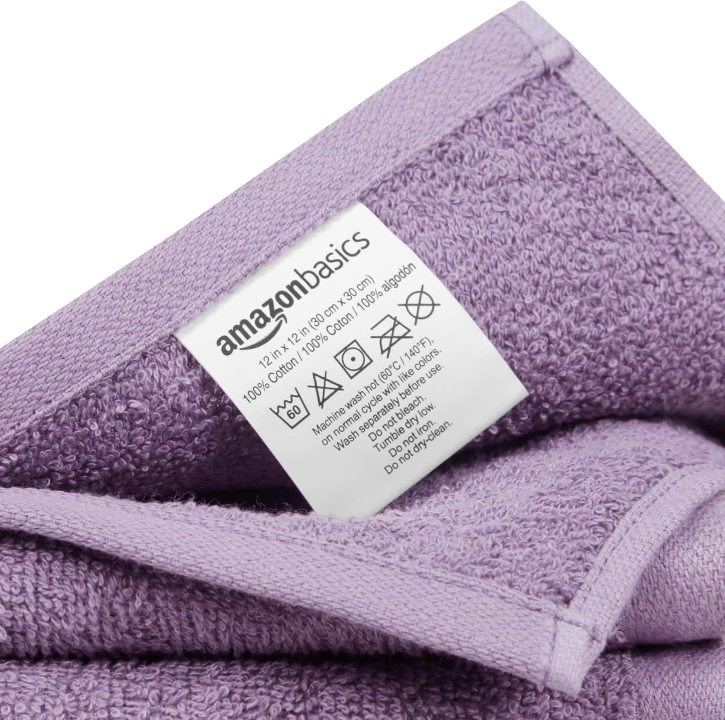 Amazon Basics Highly Absorbent, Fast Drying 100% Cotton Washcloths for Bathroom, Machine Washable, 12 x 12 inches, Lavender, 24-Pack