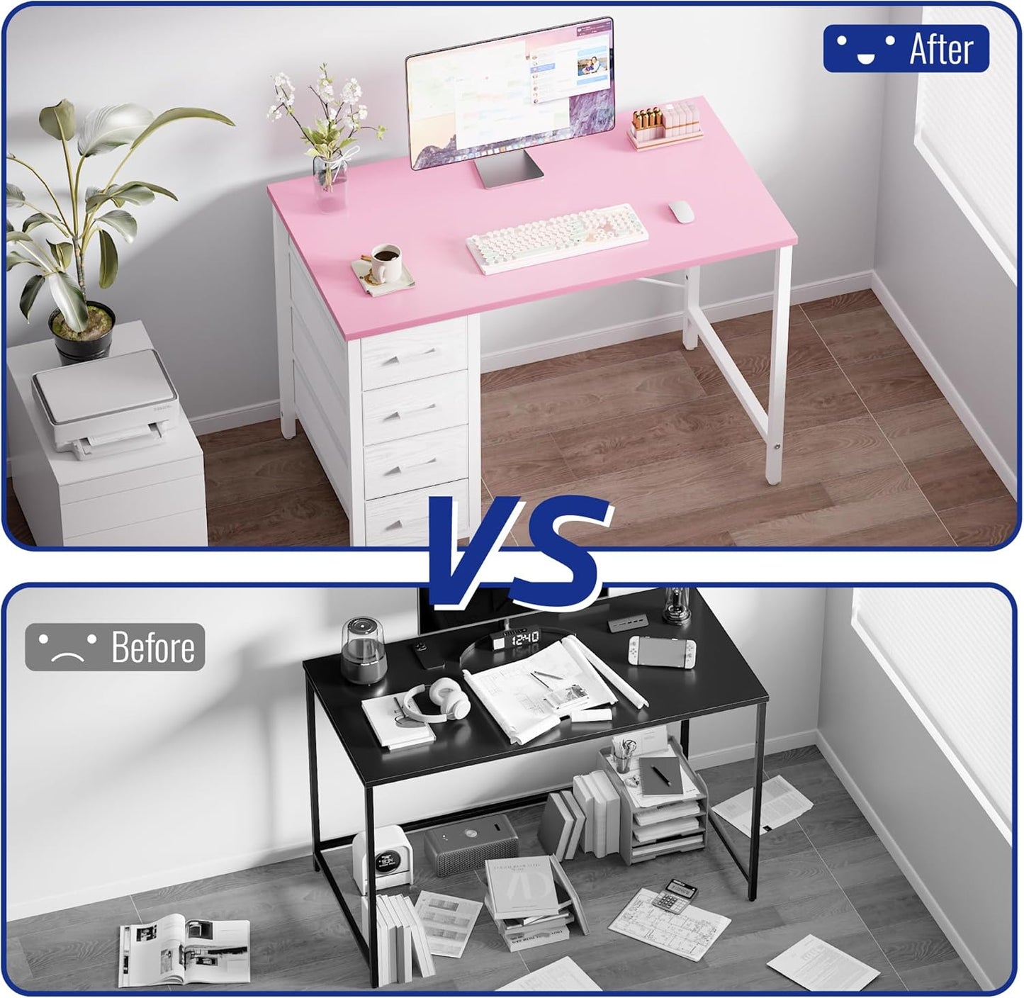 Pamray 32 Inch Computer Desk with 4 Drawers Small Office Desk for Home Bedroom Study Writing Simple Modern Computer Table White