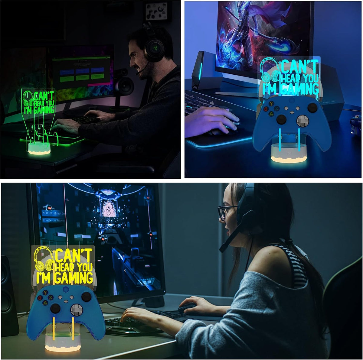 CoolGift Mart Light Up Headset and Controller Stand, 16 Colors 3D LED Lights Gamepad Headphone Holder with Remote Control, Game Controller Hanger for All Universal Gaming PC Accessories