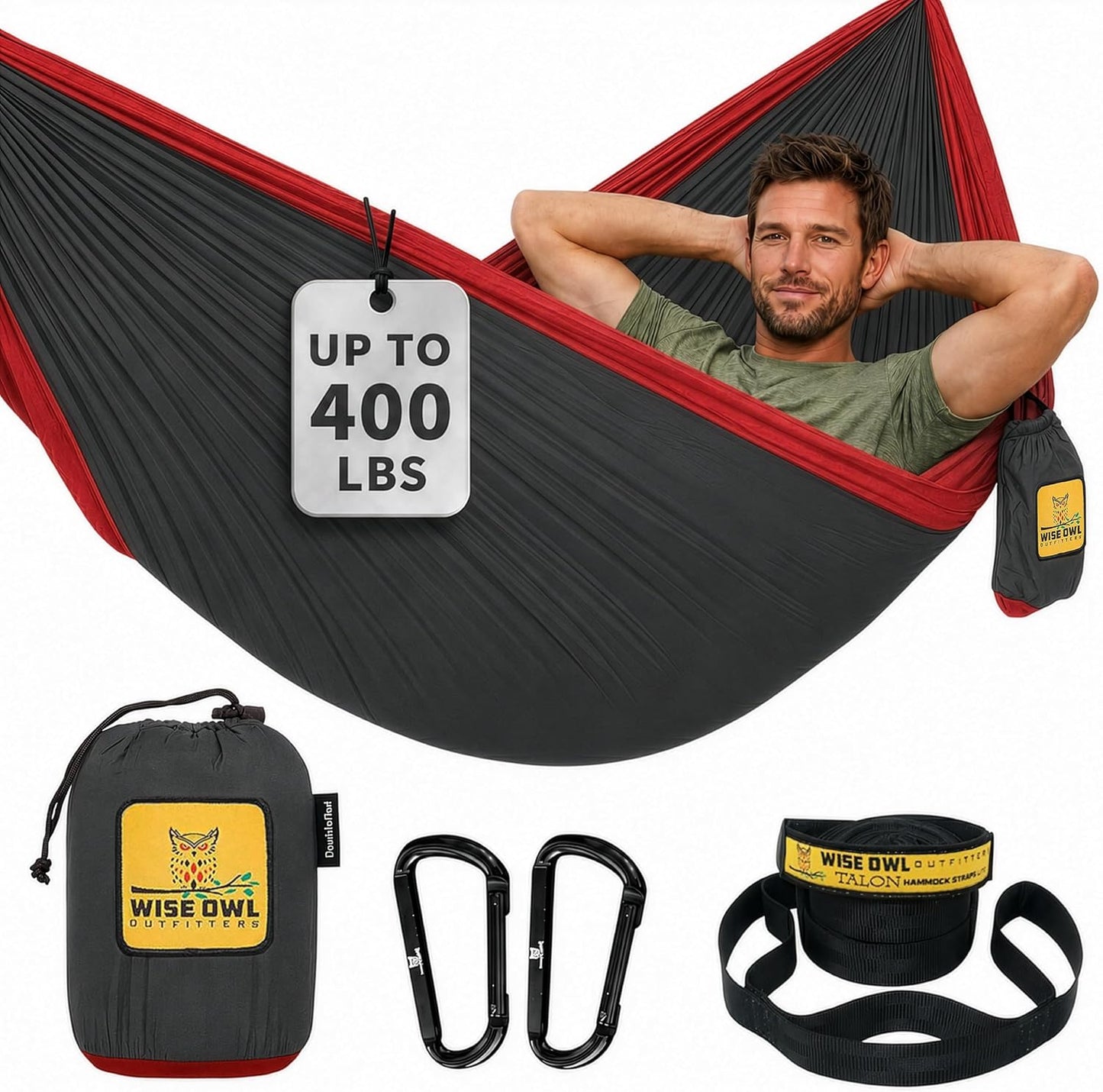 Wise Owl Outfitters Camping Hammock – up to 500lbs Portable Hammock with Tree Straps - Travel, Backpacking, Hiking, Outdoors Camping Gear - Single or Double