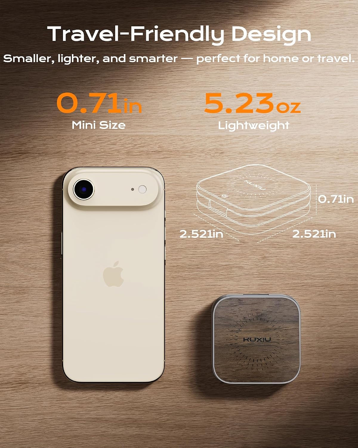 KU XIU Qi2.2 25W Magnetic Wireless Charger, Foldable 3 in 1 Travel Charging Station for iPhone 17/16/15/14/13/12, 5W for Apple Watch & AirPods, Aluminum Alloy Design, with 45W GaN Adapter, Wood Grain