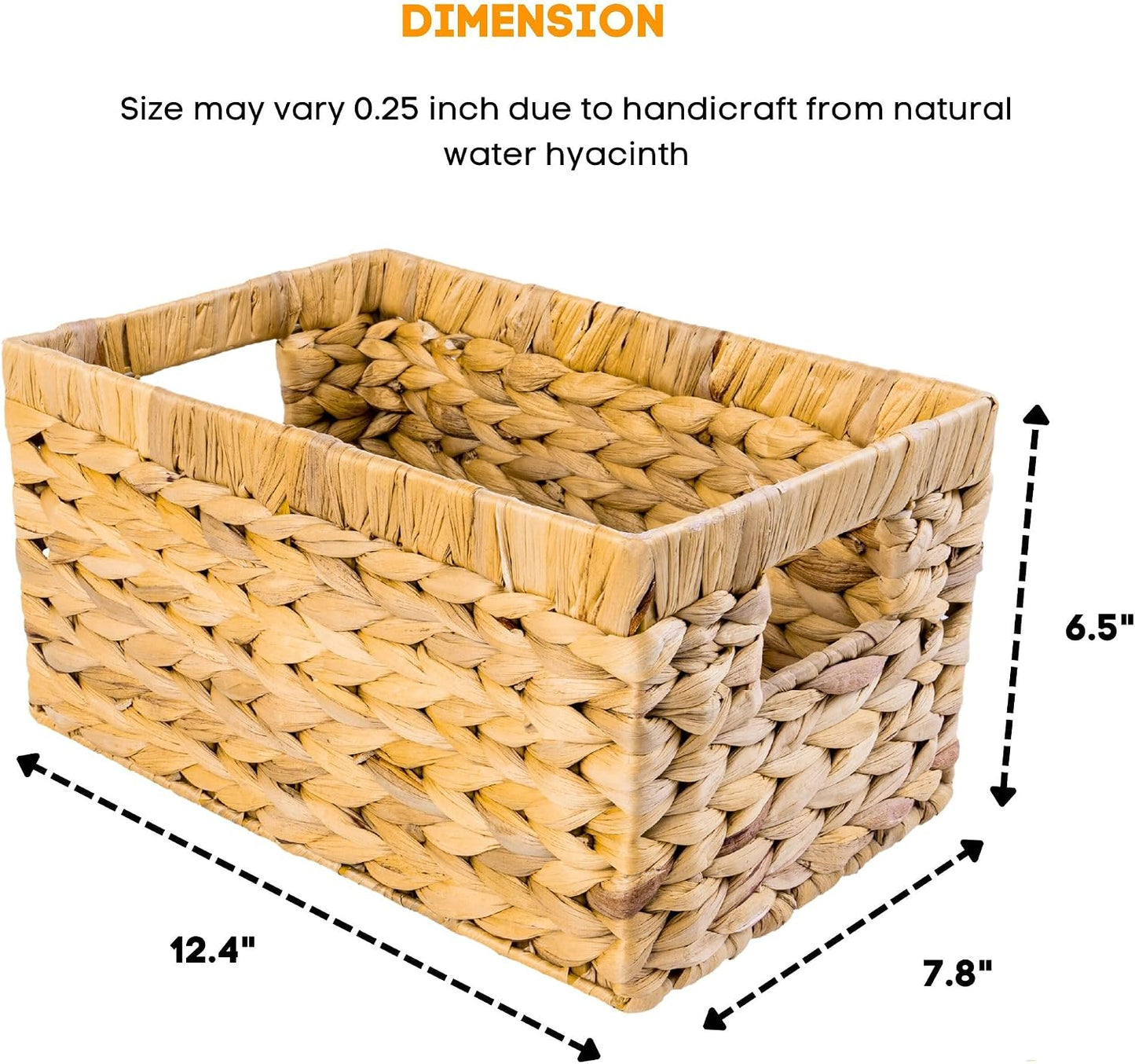 M4DECOR Set of 3 Rectangular Wicker Storage Baskets for Shelves | Water Hyacinth Storage Baskets, Pantry Baskets for Organizing, Handwoven Wicker Baskets for Storage