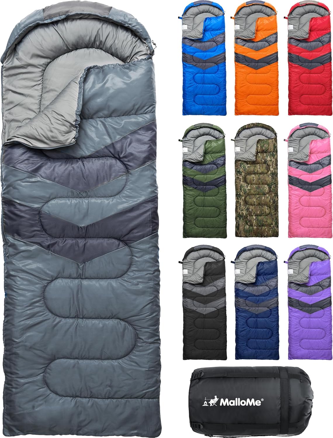 MalloMe Sleeping Bags for Adults Cold Weather & Warm - Backpacking Camping Sleeping Bag for Kids 10-12, Girls, Boys - Lightweight Compact Camping Essentials Gear Accessories Hiking Sleep Must Haves