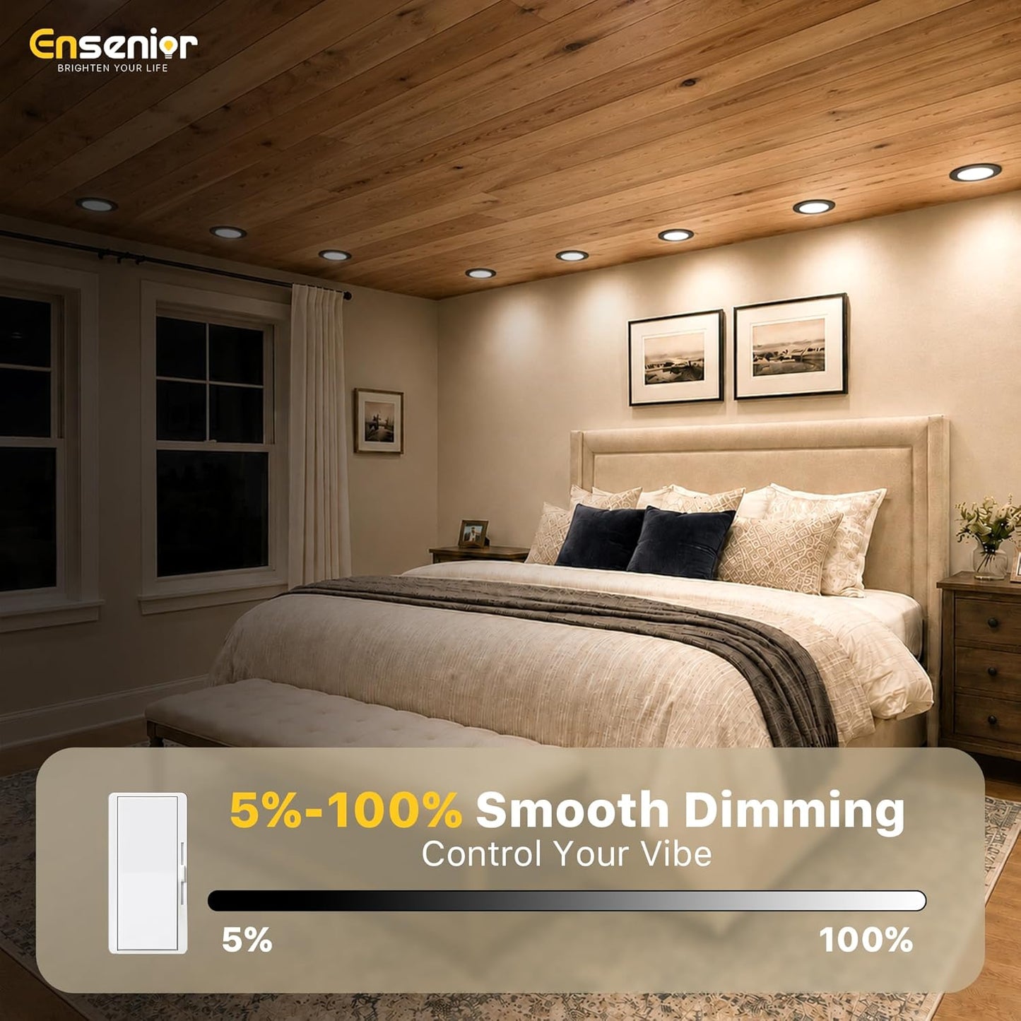 Ensenior 12 Pack 6 Inch LED Recessed Ceiling Light Black, Dimmable, 2700K-5000K 5CCT, 1200LM 12W 120V, High Brightness Canless Wafer Downlight - ETL&FCC&IC