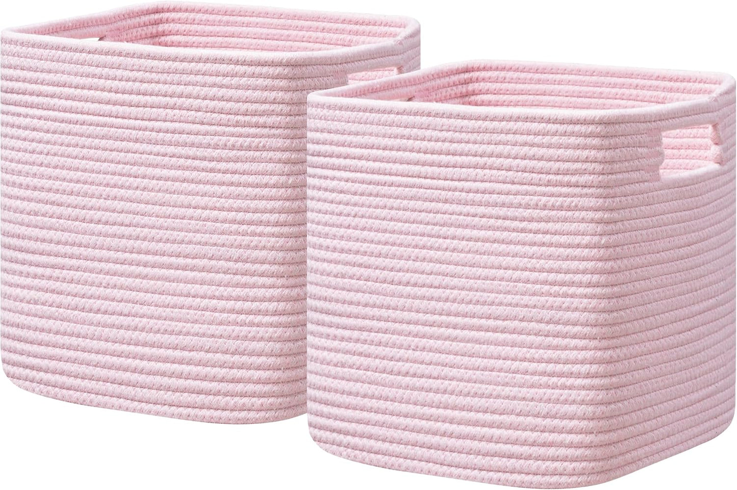 UBBCARE Storage Cubes 11 Inch, Cotton Rope Woven Baskets for Organizing, Cube Storage Bin for Baby Nursery, 2-Pack Square Toy Storage Baskets for Shleves Organizer, Closet, Kidsroom, Pink