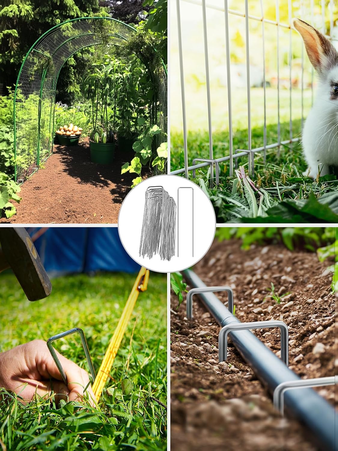 GROWNEER Landscape Staples 4 Inch, 100 Pack 11 Gauge Garden Pins Holds Ground Cover, Secures Turf Edges, Galvanized Steel Lawn Stakes for Small Yard Projects