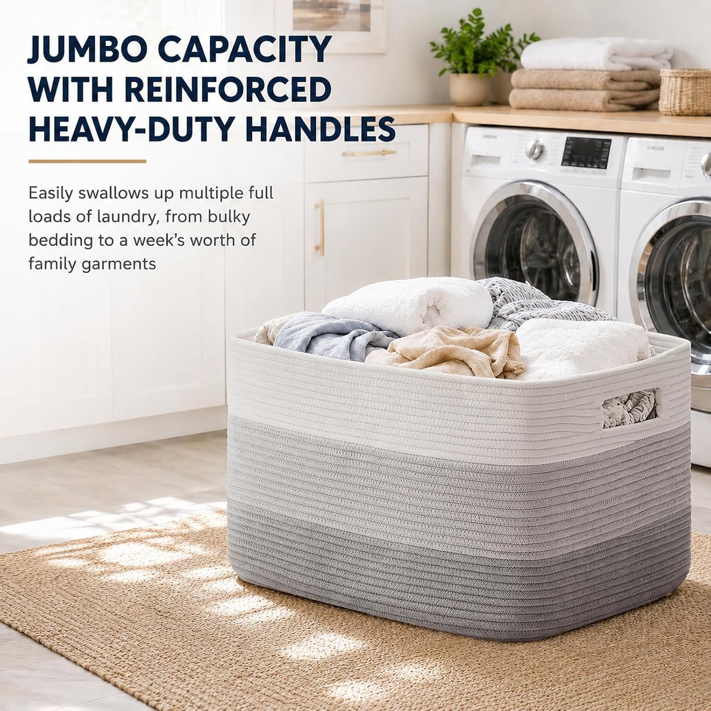 OIAHOMY Blanket Basket Laundry Basket Dog Toy Basket 75L Gradient Grey | Large Storage Basket,Baby Basket,Toy Storage,Woven Rope Basket for Blankets,Blanket Storage for Living Room