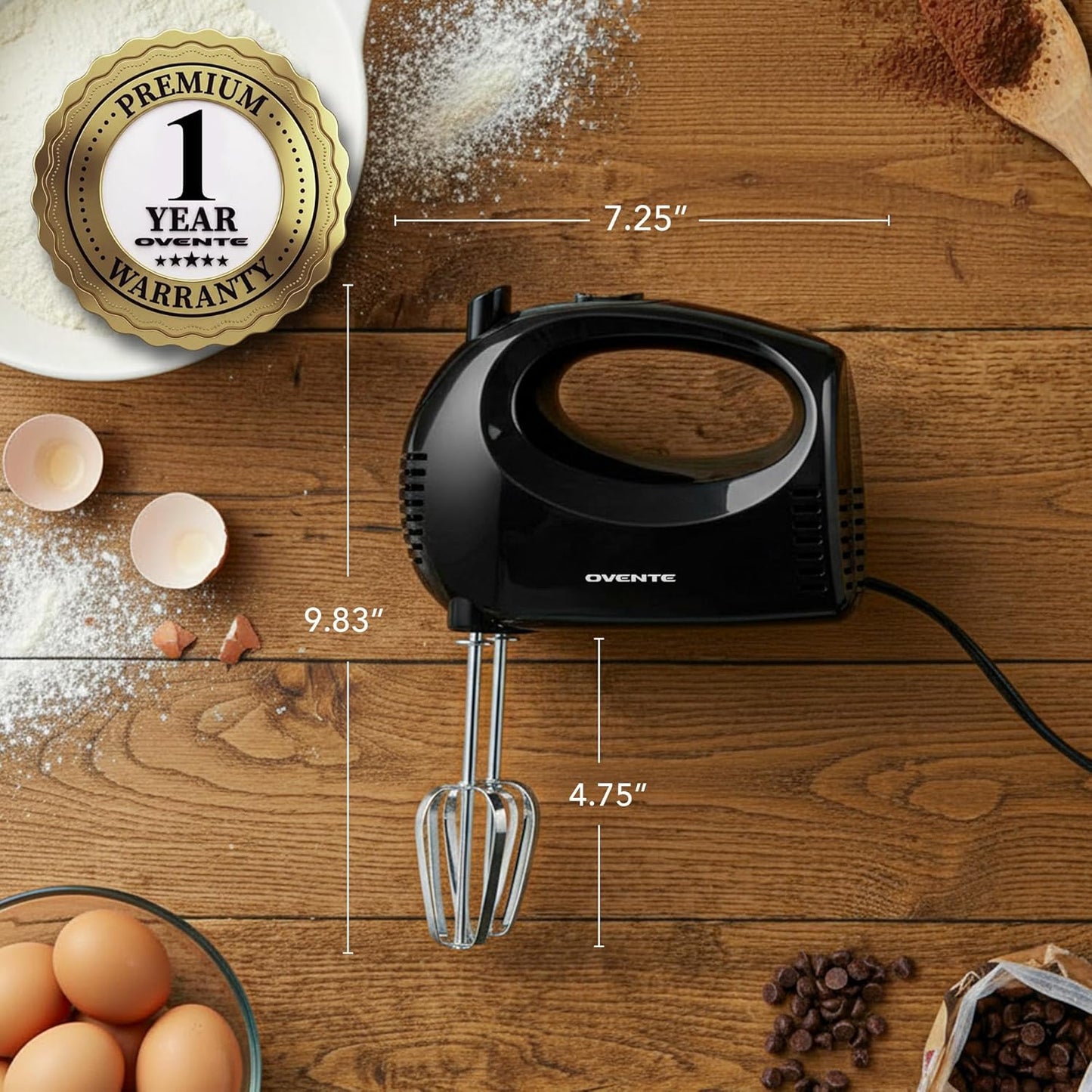 OVENTE 5-Speed Corded Electric Hand Mixer with Stainless Steel Whisks, Compact Portable Design with Snap-On Storage Case,150W Lightweight Handheld Mixer for Baking & Cooking, Black HM151B