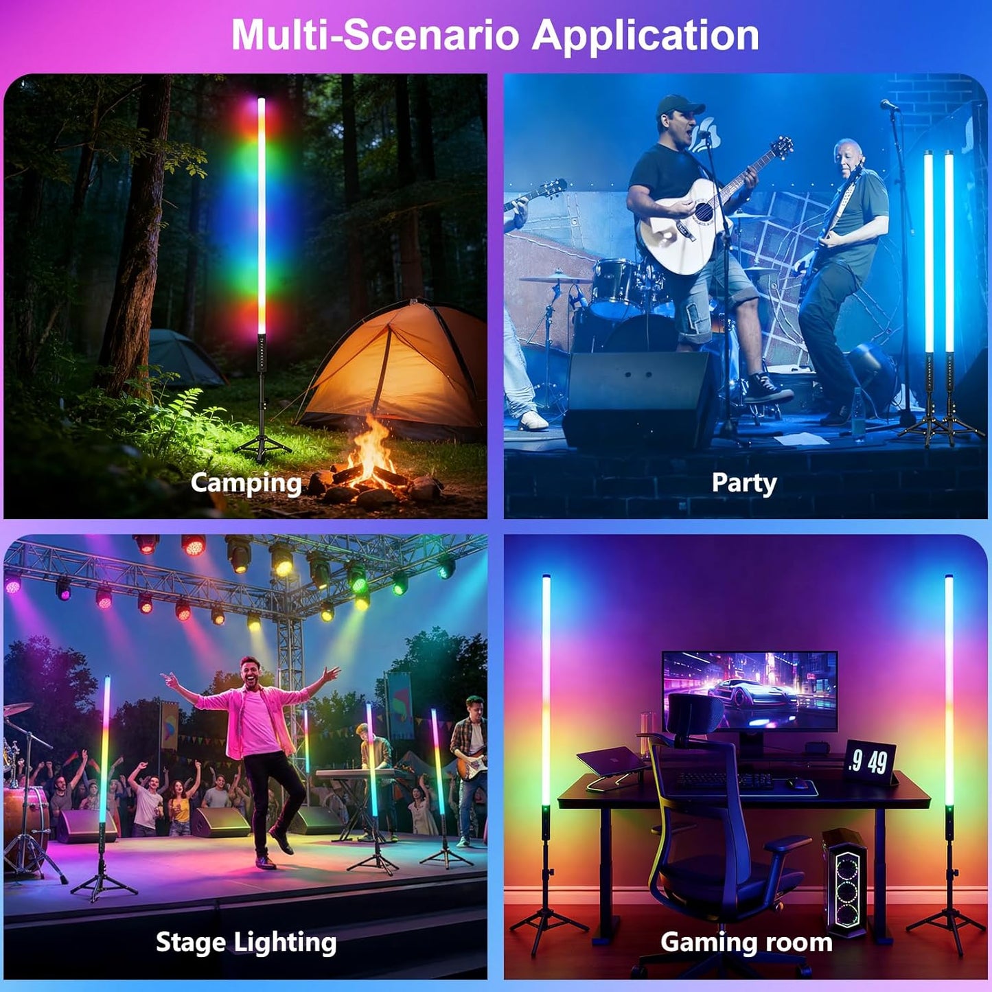 LUXCEO 2Pack 90cm RGB Tube Light Bar (3Ft) with Light Stand, 2.4G Remote Control, 5000 mAh Battery Powered LED Video Light Wand Stick for DJ Lighting, Dance Club and Photography Lighting