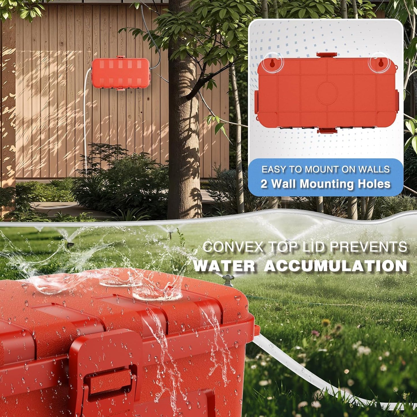 Flemoon Medium Outdoor Electrical Box, IP54 Waterproof Extension Cord Cover | Inner Size 9.4 x 4.3 x 3.2 Inch, 6 Cable Entry Ports, Weatherproof Connection Box for Outlet, Holiday Lights, Red