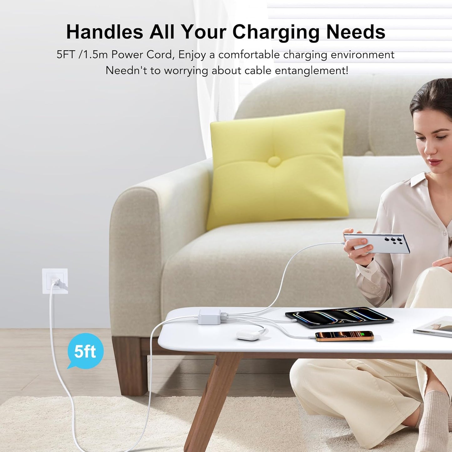 [2026 Updated] USB C Fast Charger, 100W GaN 6 Port Type C Charging Station Hub Block Cube, USB C Wall Charger Power Strip Adapter Plug for iPad iPhone 17 16 15 14 Pro Max Pixel Note Galaxy, 5ft Cord