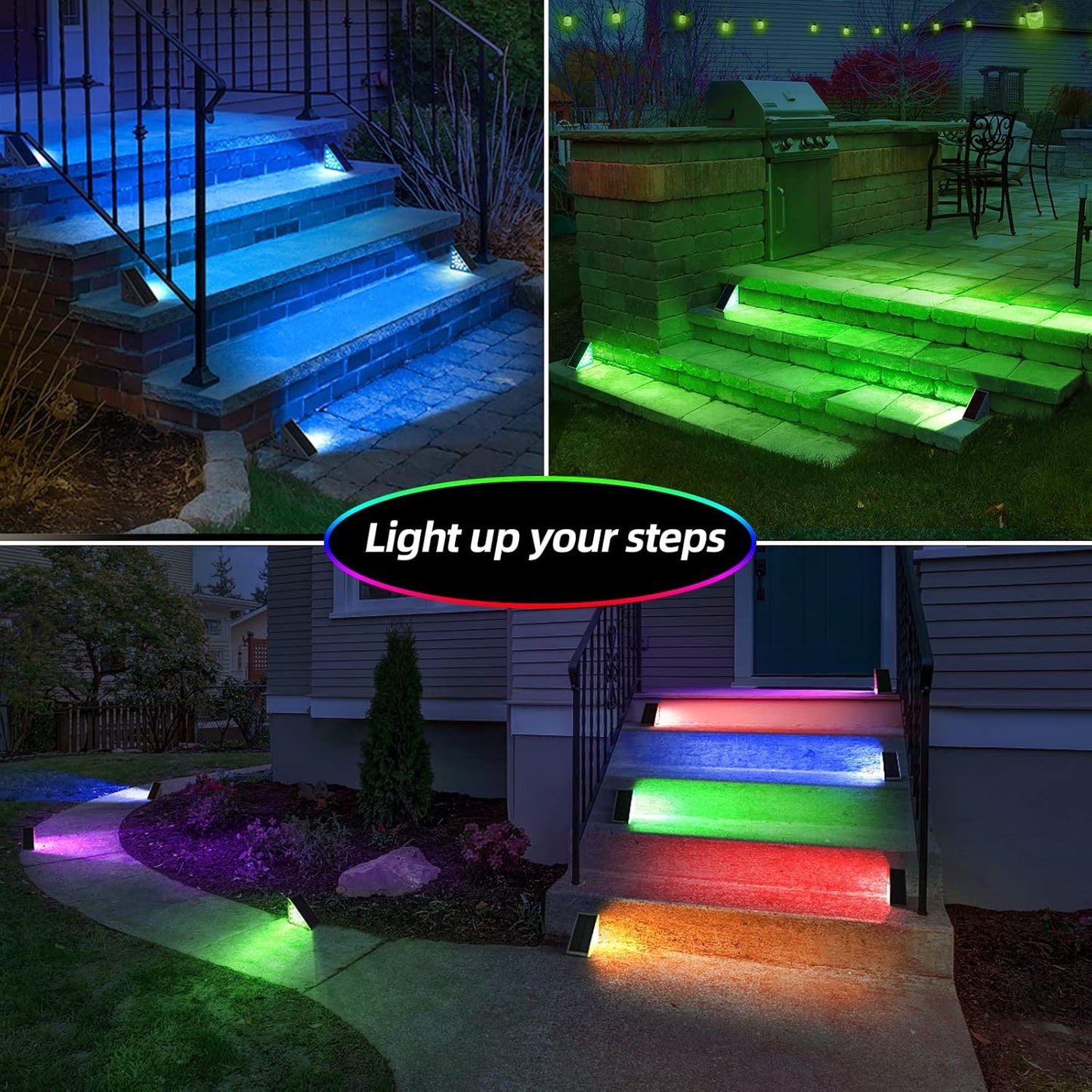 NIORSUN Solar Step Lights,6 Pack RGB Solid Color Changing Solar Stair Lights Outdoor Waterproof IP67 Auto On Off,Solar Lights for Steps,Stair,Patio,Yard,Porch,Front Door,Deck Decor