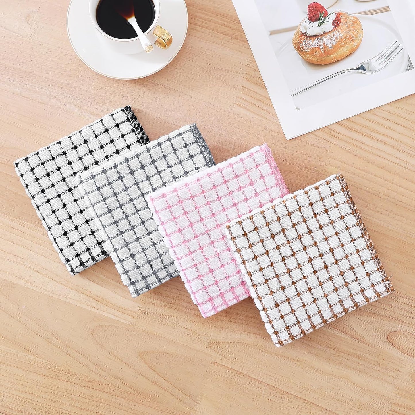 Kitinjoy Cotton 8 Pack Terry Kitchen Dish Cloths, 12 x 12 Inches Super Soft and Absorbent Dish Rags, Quick Drying Dish Towels for Washing Dishes, Grey