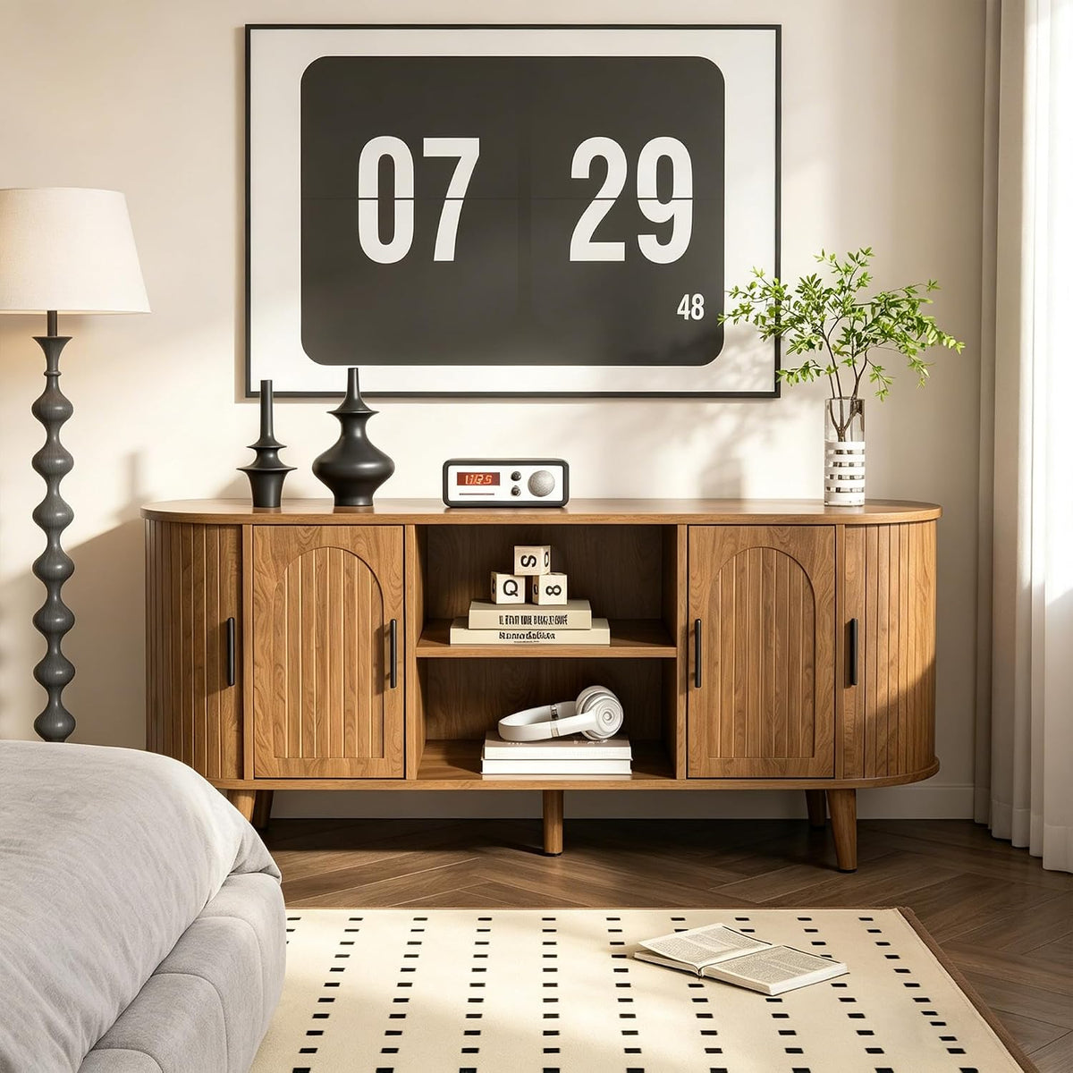 51"Fluted TV Stand for Tvs up to 60" Entertainment Center with Open Storage