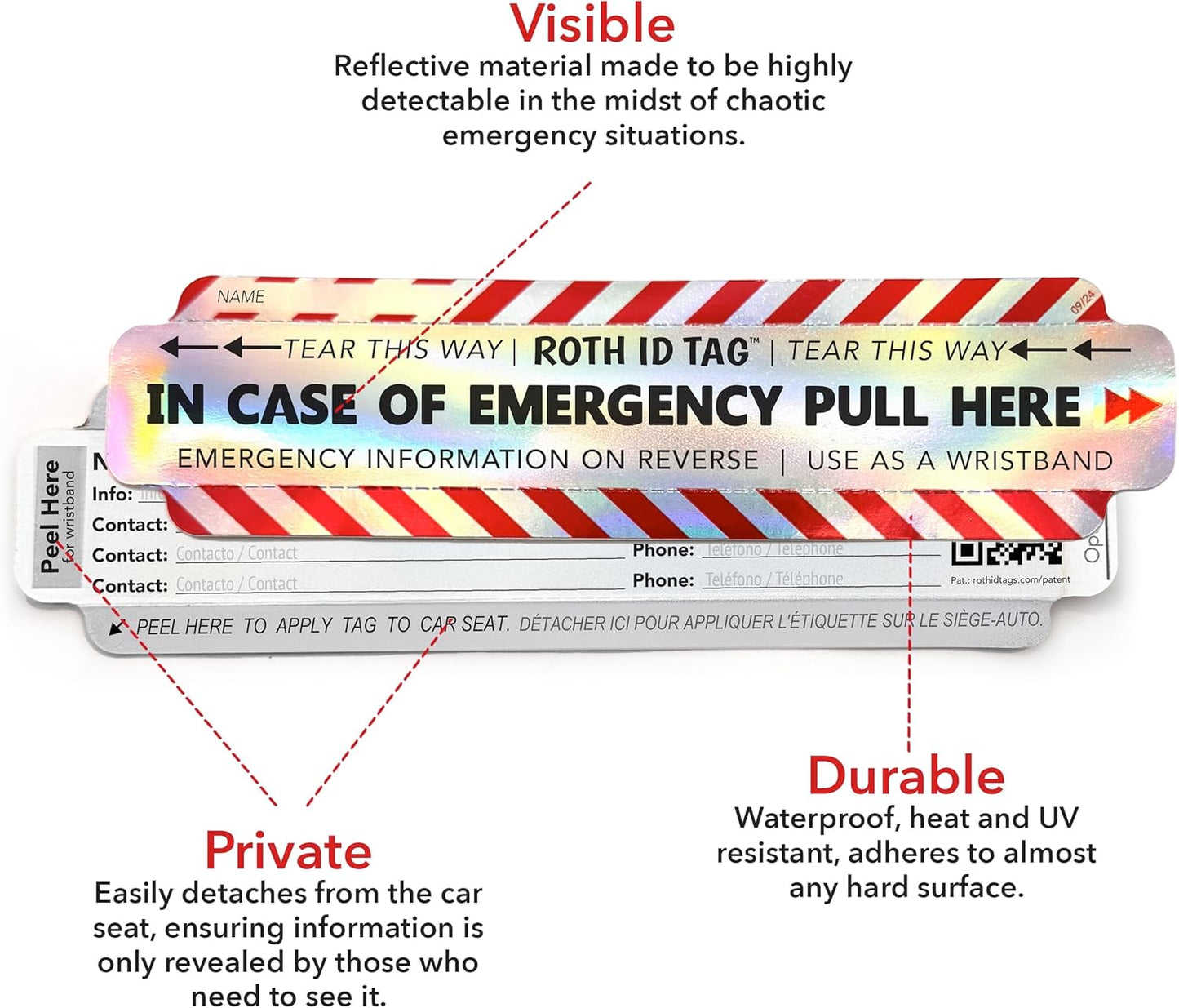 Emergency Contact Identification System for Car Seats, Booster Seats, Baby Gear | Original ROTH ID TAG Kit (2 Tags)