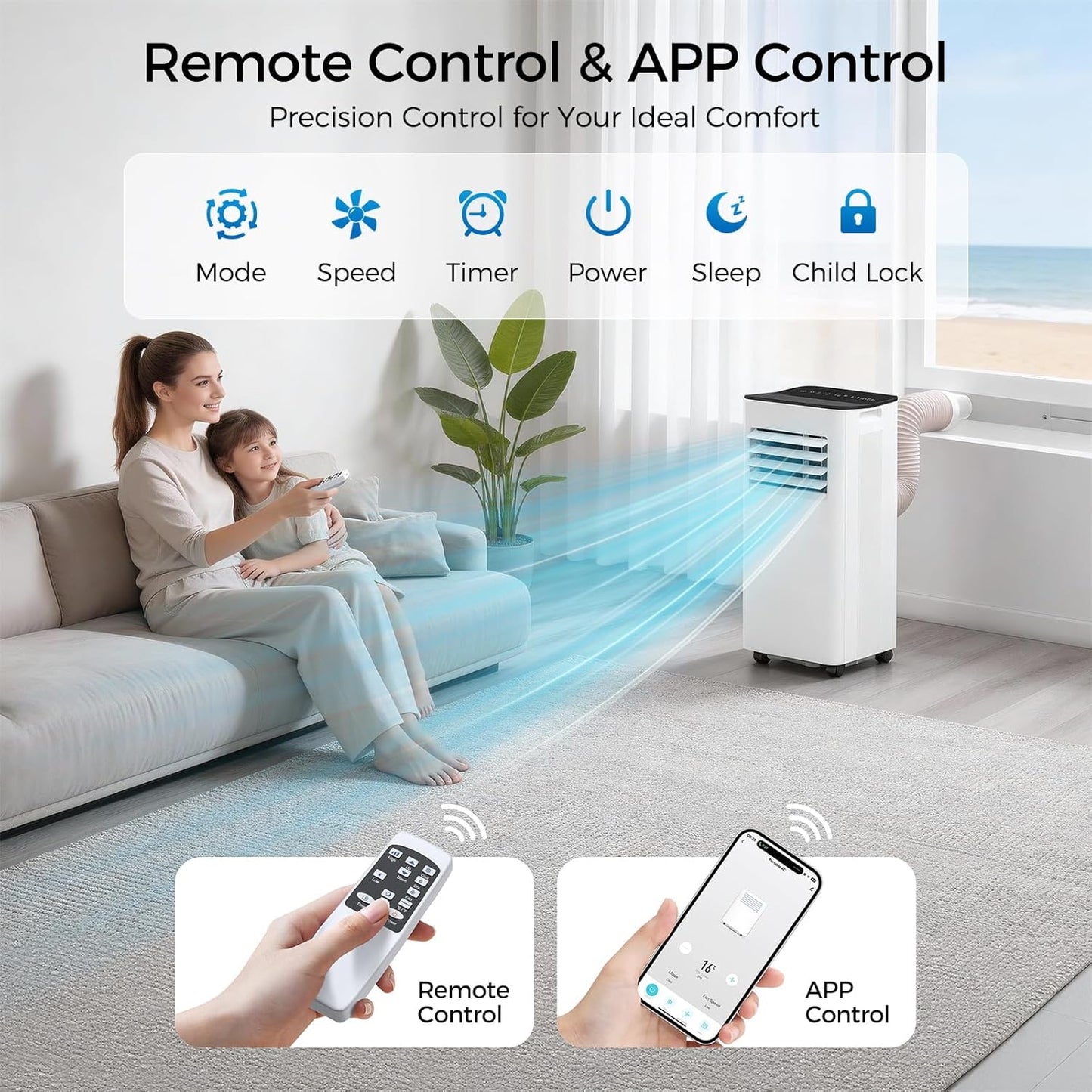 16000 BTU Portable Air Conditioner for Large Rooms & Bedrooms up to 750 Sq.Ft, Ultra Quiet 40dB Smart WiFi AC, 5-in-1 Cooling with Dehumidifier, Fan, Sleep Mode & Timer(White)