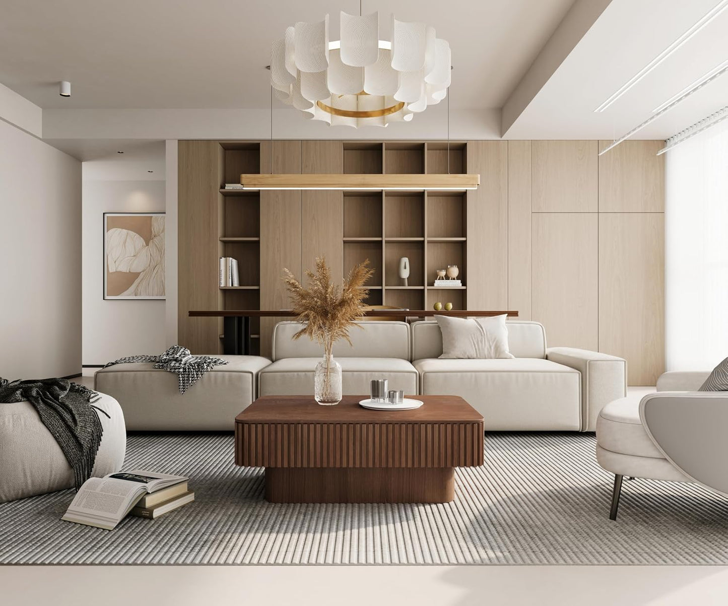 38.6'' Lift Top Coffee Table with Hidden Compartment, Modern Rectangular Fluted Wooden Center Table Cocktail Tea Table with Storage and Adjustable Height for Living Room Apartment, Walnut
