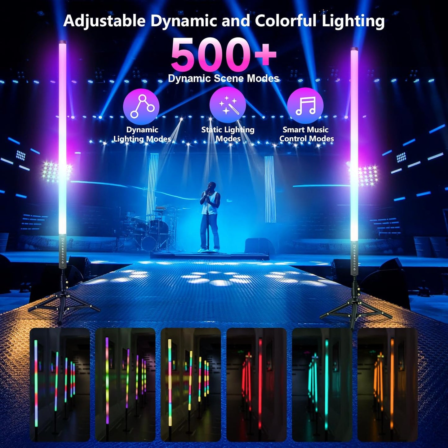 LUXCEO 2Pack 90cm RGB Tube Light Bar (3Ft) with Light Stand, 2.4G Remote Control, 5000 mAh Battery Powered LED Video Light Wand Stick for DJ Lighting, Dance Club and Photography Lighting