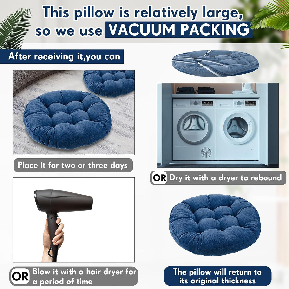 Jerify Navy Blue 4 Pcs Large Floor Pillow Cushion,Round 22 x 22
