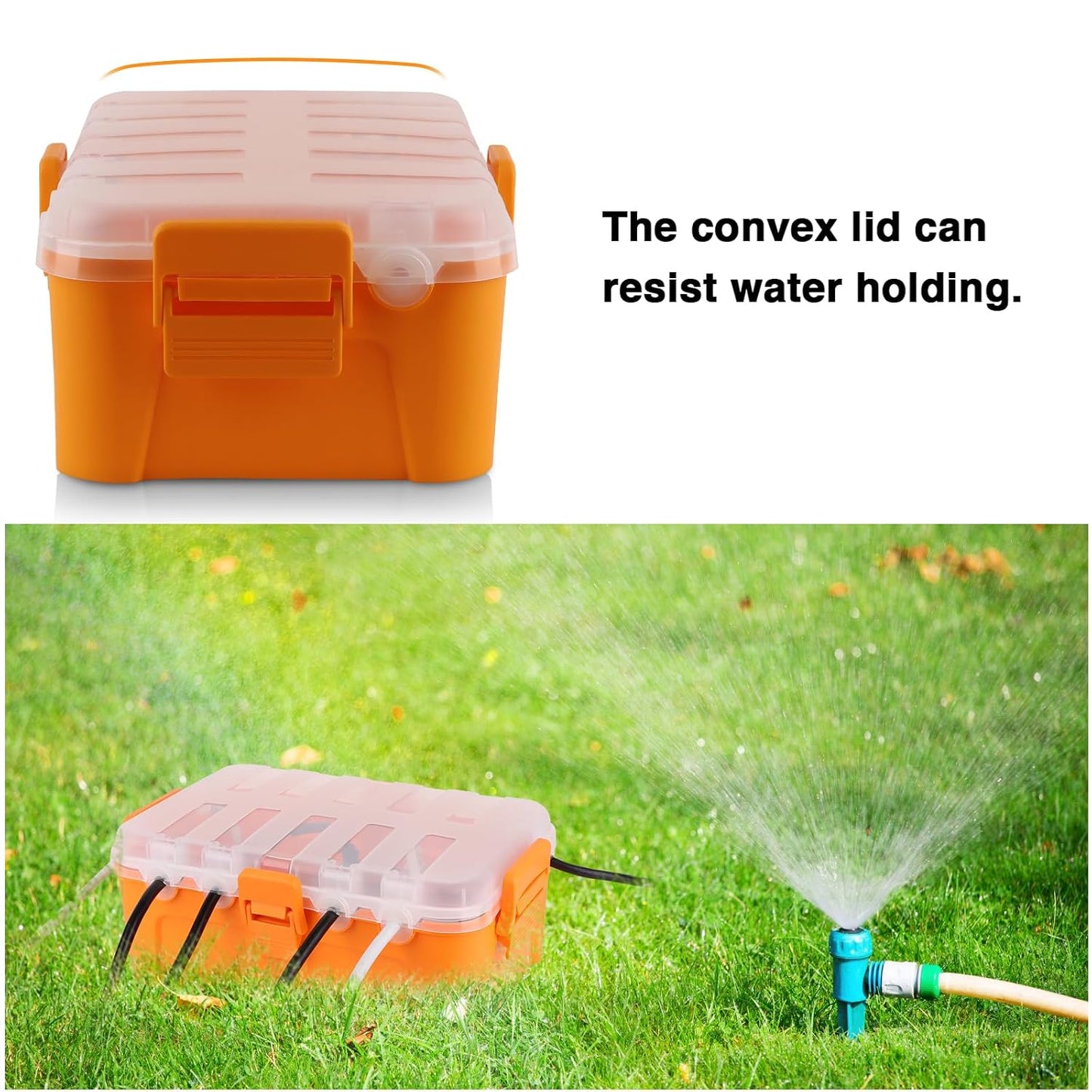Flemoon Large Outdoor Electrical Box, Waterproof Extension Cord Cover | 6 Cable Entry Ports, IP54 Weatherproof Connection Box with Clear Lid for Photocell Light Sensor Timer, Outlet, Socket, Orange