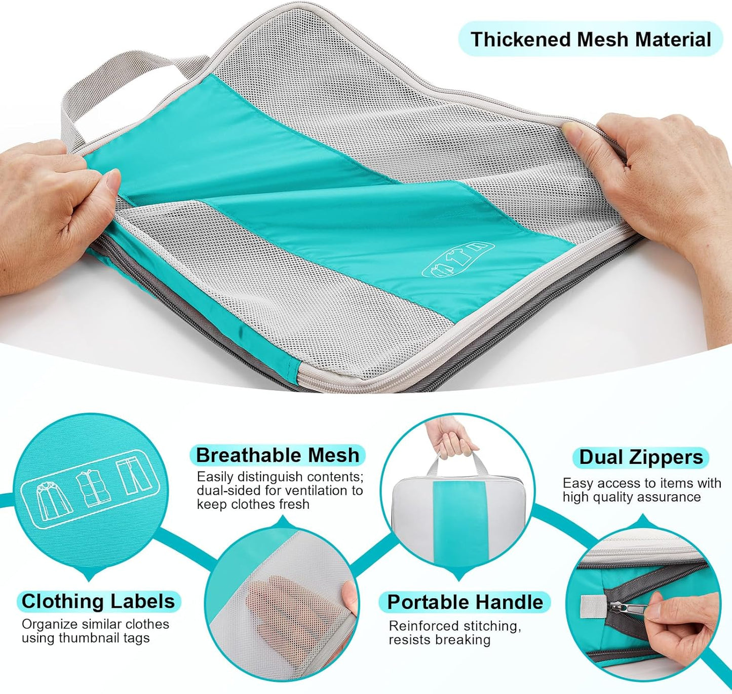 10 Set Compression Packing Cubes for Travel Essentials,Compressible Expandable Packing Cubes for Suitcase,OlarHike Luggage Garment Bags for Travel,Handy Helper for Organizing Clothes(Blue Green)
