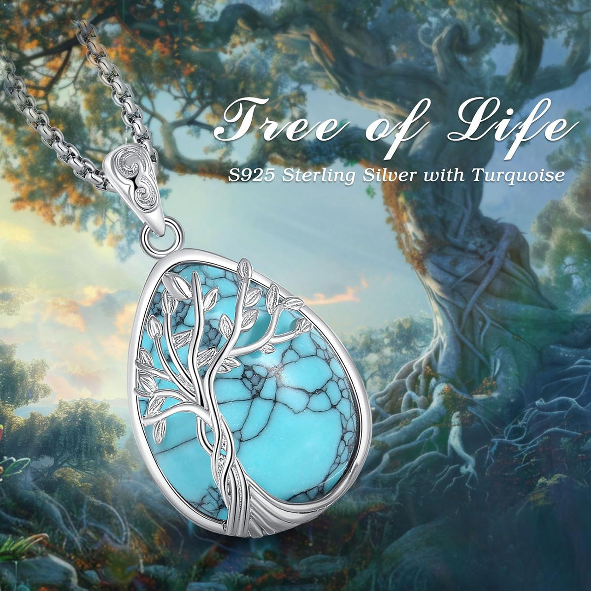 EUDORA Moonstone Turquoise Necklace for Women S925 Sterling Silver, Angel Tears Water Droplets Pendant Grandma Necklace Jewelry for Women Gifts for Mother in Law Mothers Day Gifts for Mom, 20"