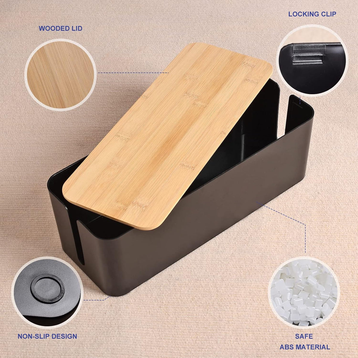 Tuwechen Cable Management Box, Wooden Style Cord Organizer Box
