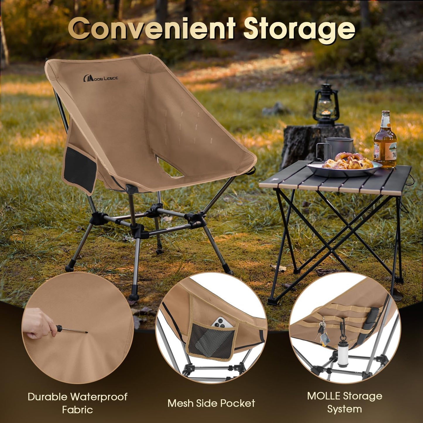 MOON LENCE Portable Camping Chair Plus, Larger & Roomier, Compact and Lightweight Still, Folding Chair for Backpacking & Hiking, 330Lbs Capacity (Desert Rust)