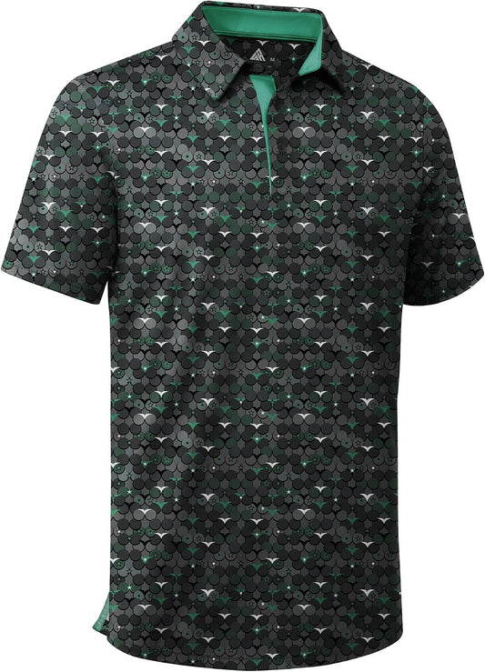 ZITY Men's Golf Shirts Short Sleeve Moisture Wicking Performance Print Patterns Casual Collared Golf Polo Shirt for Men