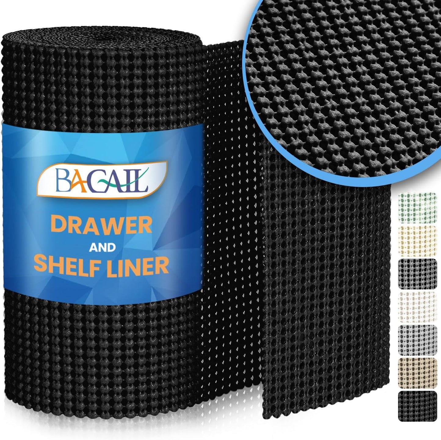 BAGAIL Non-Adhesive Shelf Liner, Thick Strong Grip Drawer Liners for Kitchen Cabinets, Heavy-Duty Easy Cut Cabinet Liners for Shelves, Pantry, Bathroom Cupboards - 12" x 20FT, Black