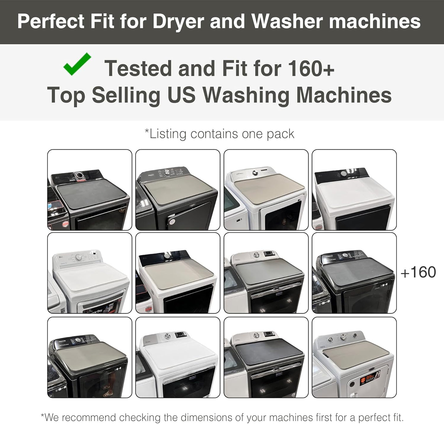 1 PACK SEIRI Washer and Dryer Topper, 26" x 18" Silicone Top Protector Mat for Slant Top Surface Cover and Top Load Washing Machine Laundry Room Non-Slip Waterproof Dryer Cover Medium (Dark Gray)