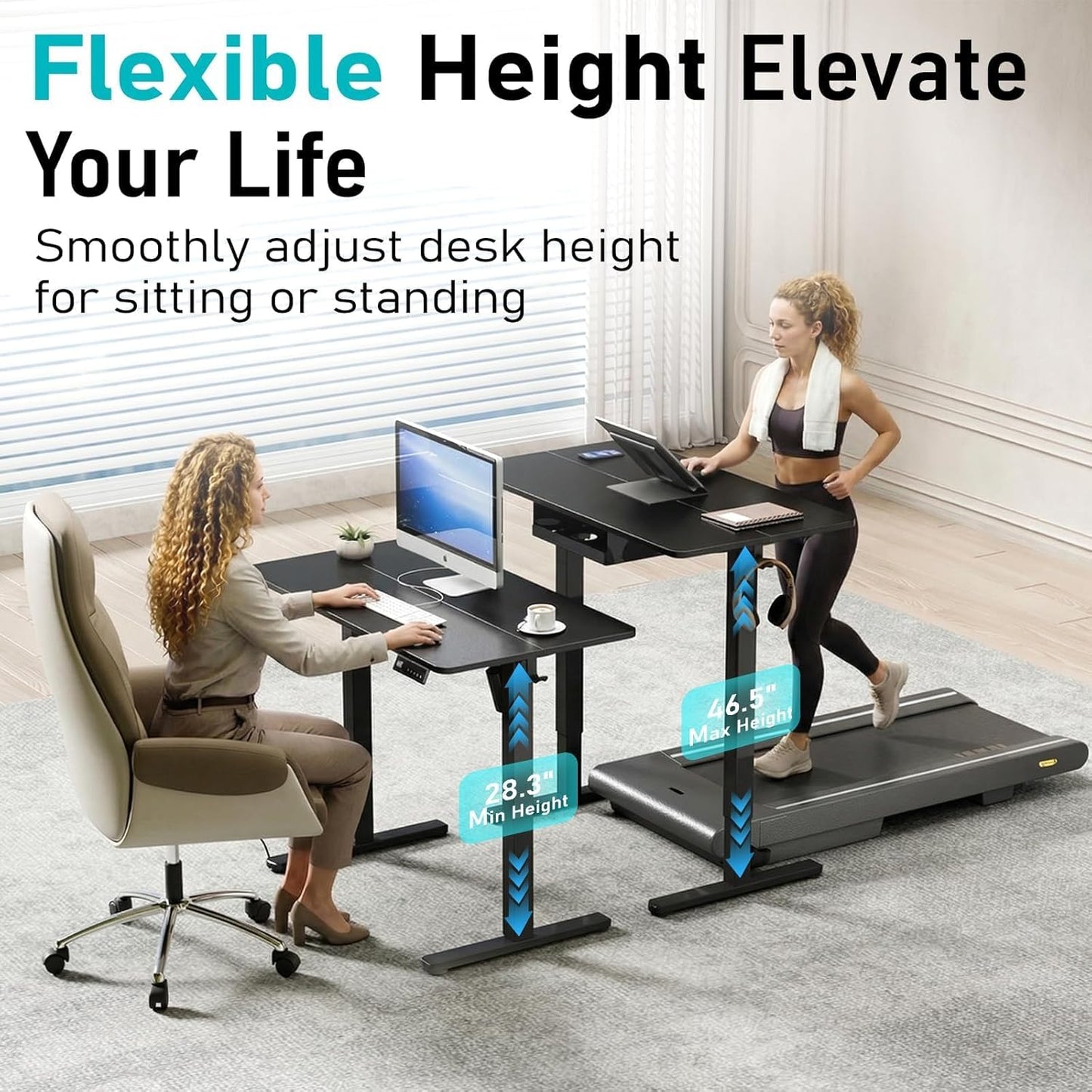 35" Electric Standing Desk Adjustable Height, Small Sit Stand Desk for Home Office & Computer Workstation, Compact Work Desk with Cable Management (Black)