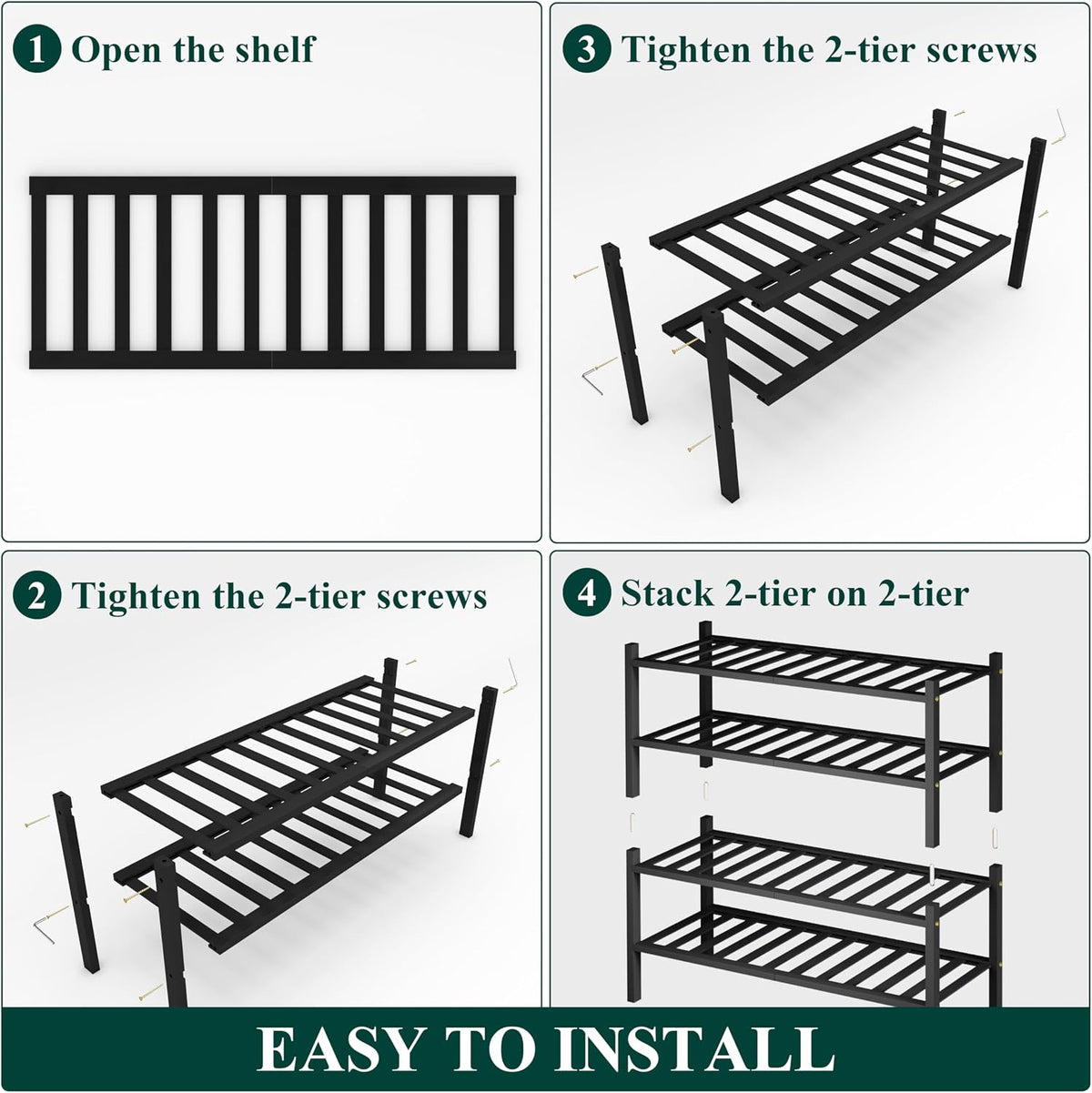 Smiry Bamboo Shoe Rack, 14 Vertical Slats, 4 Tier - 26.8" Wide, Black