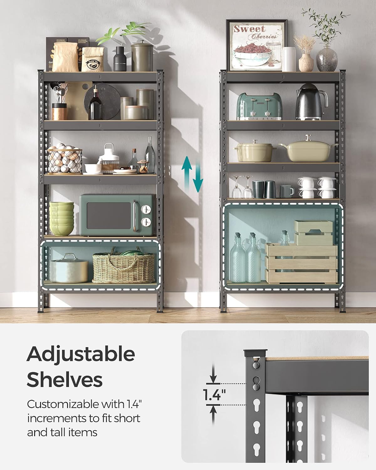 SONGMICS 5-Tier Metal Storage Shelves with Boltless Assembly, Set of 2