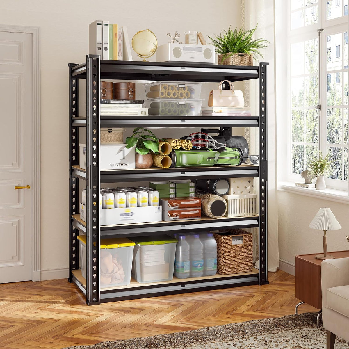 60.1" H Garage Storage Shelves 1990LBS Storage Shelves, 5 Tier Adjustable Metal Shelving, Garage Shelving for Storage, Basement, Warehouse, Pantry, Kitchen, 27.5" W x 11.9" D x 60.1" H, Black, 2 Pack