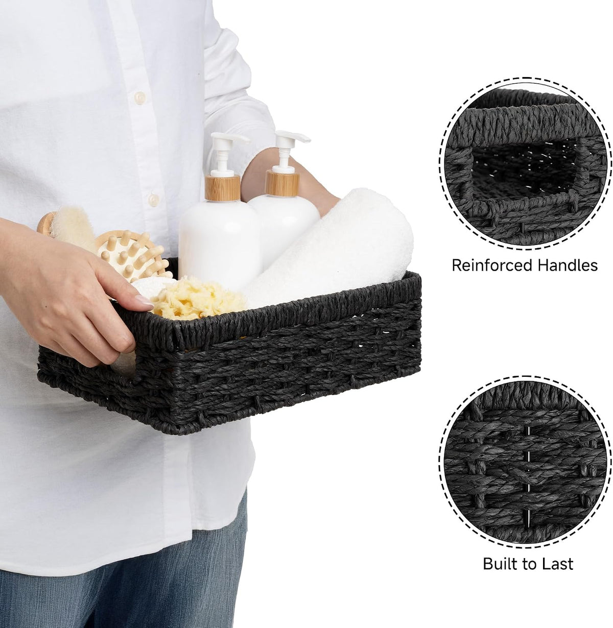 StorageWorks Wicker Baskets for Organizing, Paper Rope Black Baskets,2-Pack