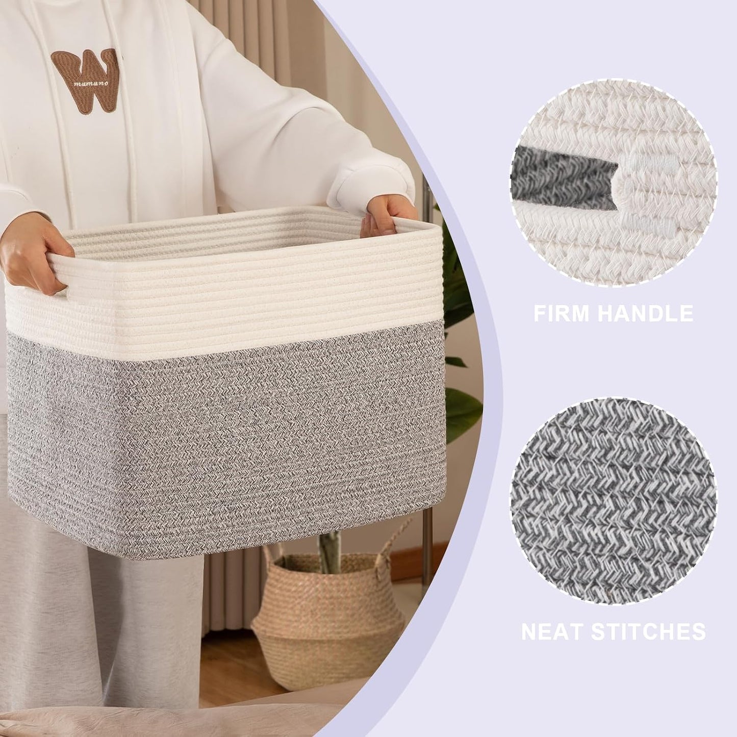 OIAHOMY 2 PACK Tall Storage baskets 42L Blanket Basket Living Room Grey | Large Collapsible Storage Bins Narrow Basket Baskets for Closet Organization Storage Baskets for Shelves Toy Storage Basket