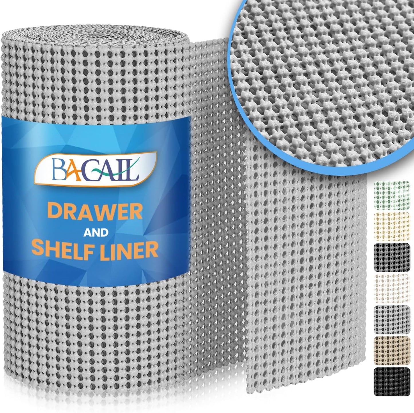 BAGAIL Non-Adhesive Shelf Liner, Thick Strong Grip Drawer Liners for Kitchen Cabinets, Heavy-Duty Easy Cut Cabinet Liners for Shelves, Pantry, Bathroom Cupboards - 12" x 20FT, LightGrey