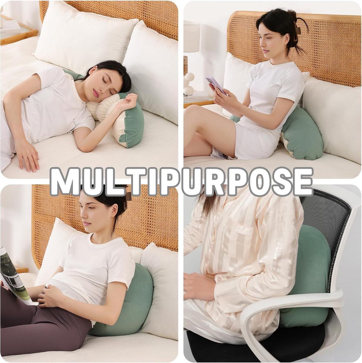 Peallow(Pat. Pend) – Long Round Body Pillow for Adults, Bolster Pillow for Sleeping, Soft and Supportive Pillow for Sleeping & Lumbar Support (Green-White, 29.5")