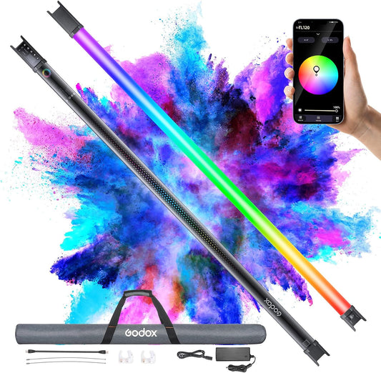 Godox TL120 RGB Tube Light, 30W 5200mAh Battery Photography bar Light 2700K-6500K RGB CCT HSI Gel Mode 39 FX Effects for Photography TikTok YouTube