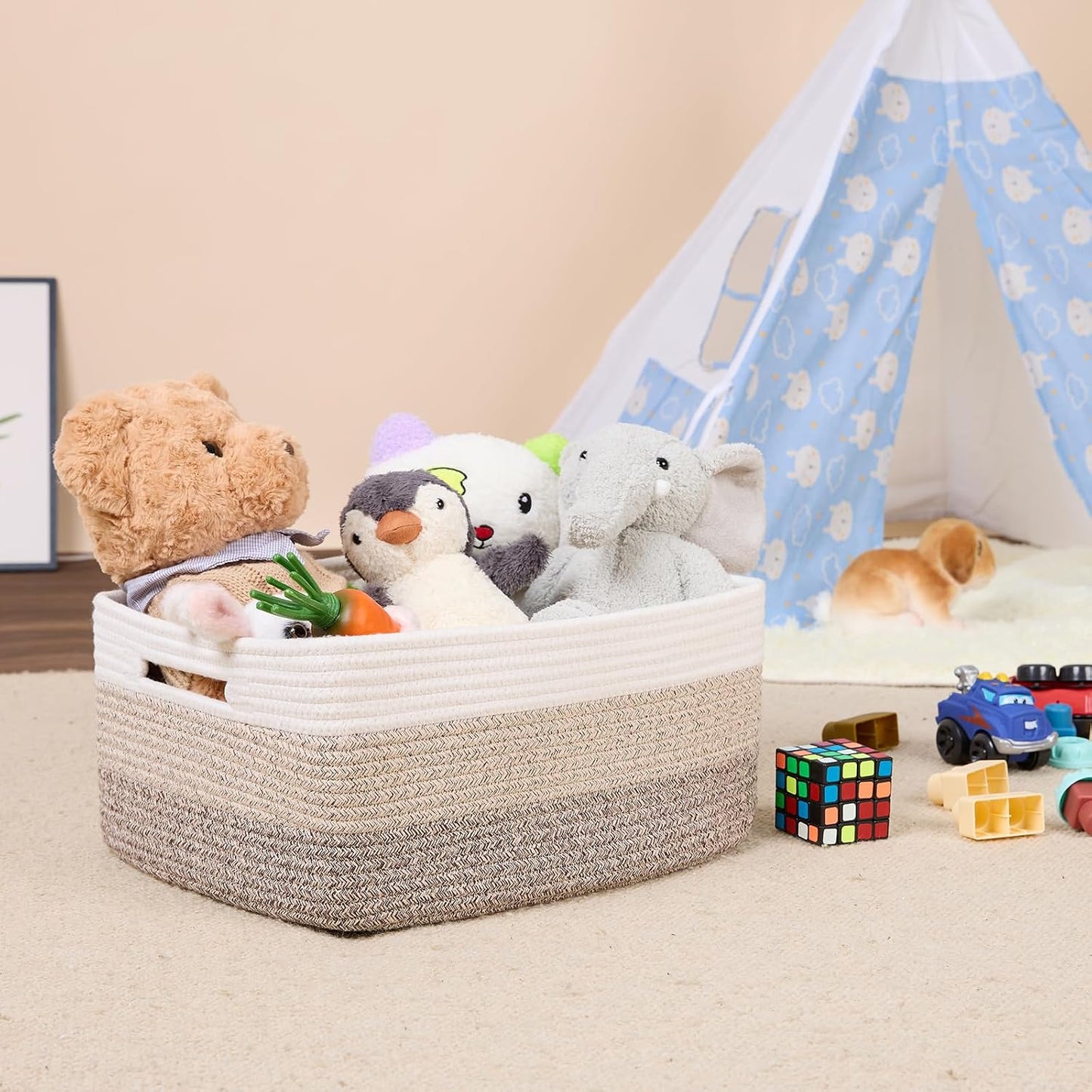 MiniArk Large Storage Baskets for Shelves, 17 x 13 x 7.5” Closet Organizers Bins for Clothes Blanket Towels, Baby Nursery, Toy Baskets Box, Woven Rope Baskets, 2 Packs Gradient Brown